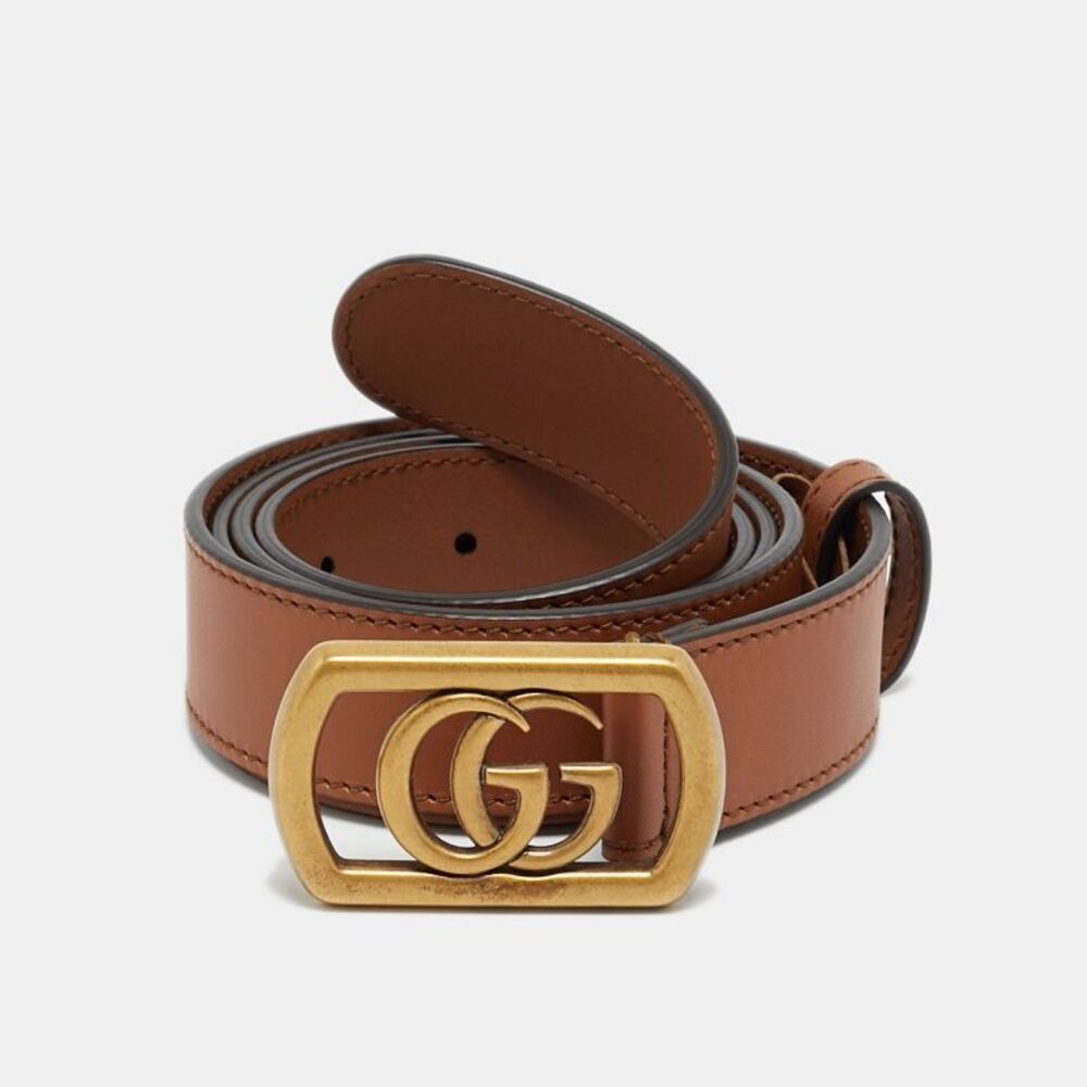 Gucci Framed Double G 100 Cm Buckle Belt Brown Leather